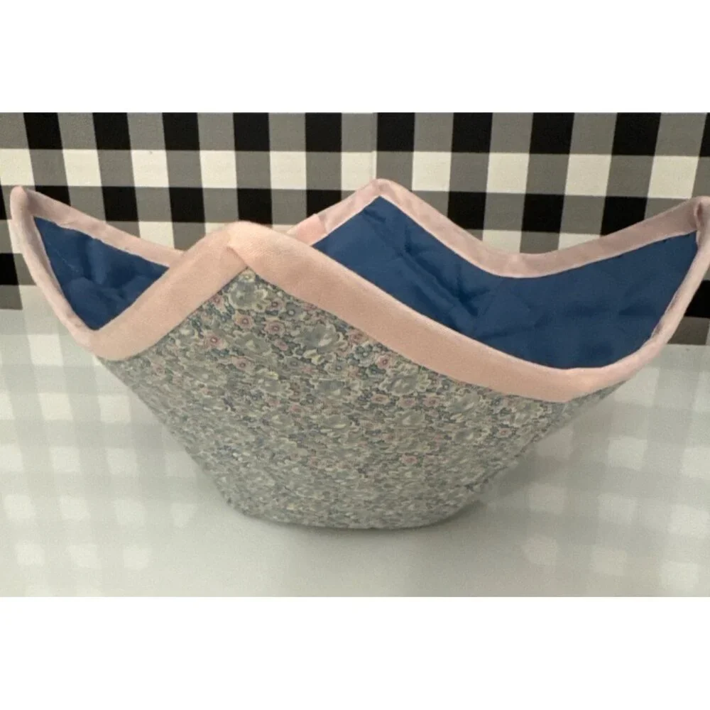 Handmade MINI FLORAL PINK TRIM Microwave Safe Bowl Cozy Reversible Quilted Cozie